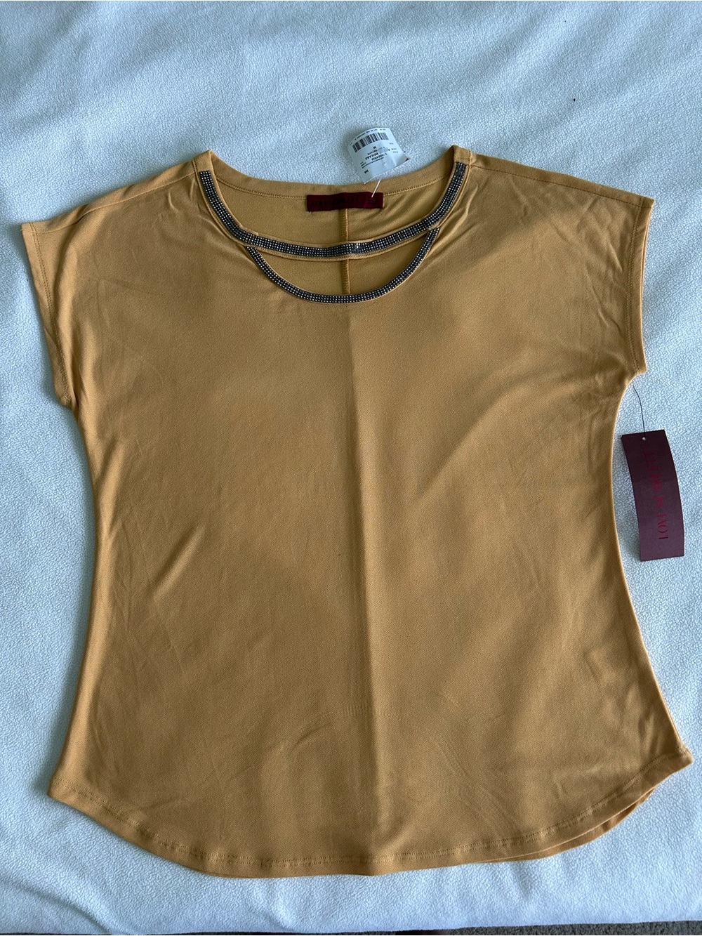 Unbranded Women's Mustard Sleeveless Tank Top with Embellished Neckline
